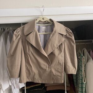 Maeve / Anthropologie Cropped Puff-Sleeve Trench Jacket - L